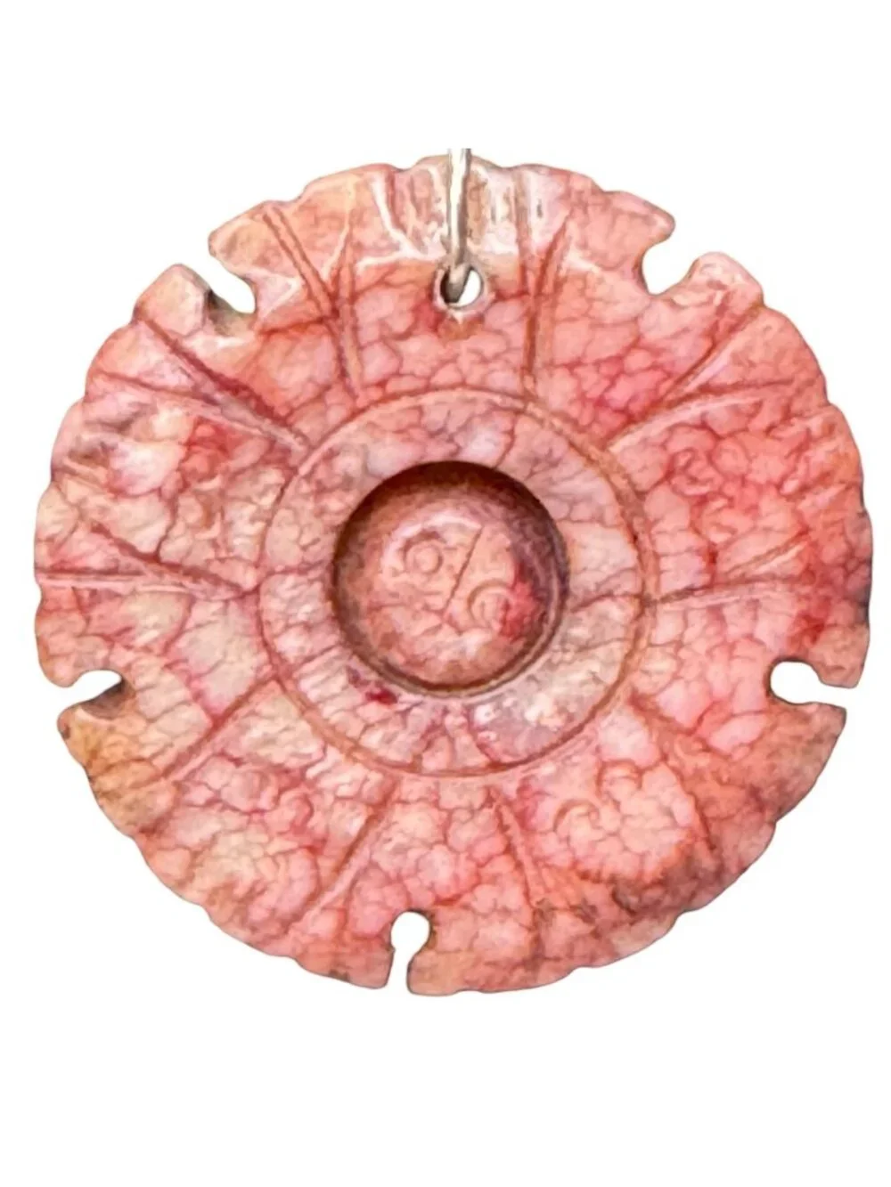 Vtg Rhodochrosite Sterling Silver Chain Necklace Stone Pendant Carved Amulet 18" - Picture 12 of 14